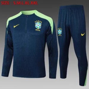 2024 Brazil Half-Pull Training Suit Dark Blue Football Shirt 1:1