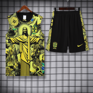 2025 Brazil Pre-Match Training Uniform Yellow Jersey + Shorts 1:1