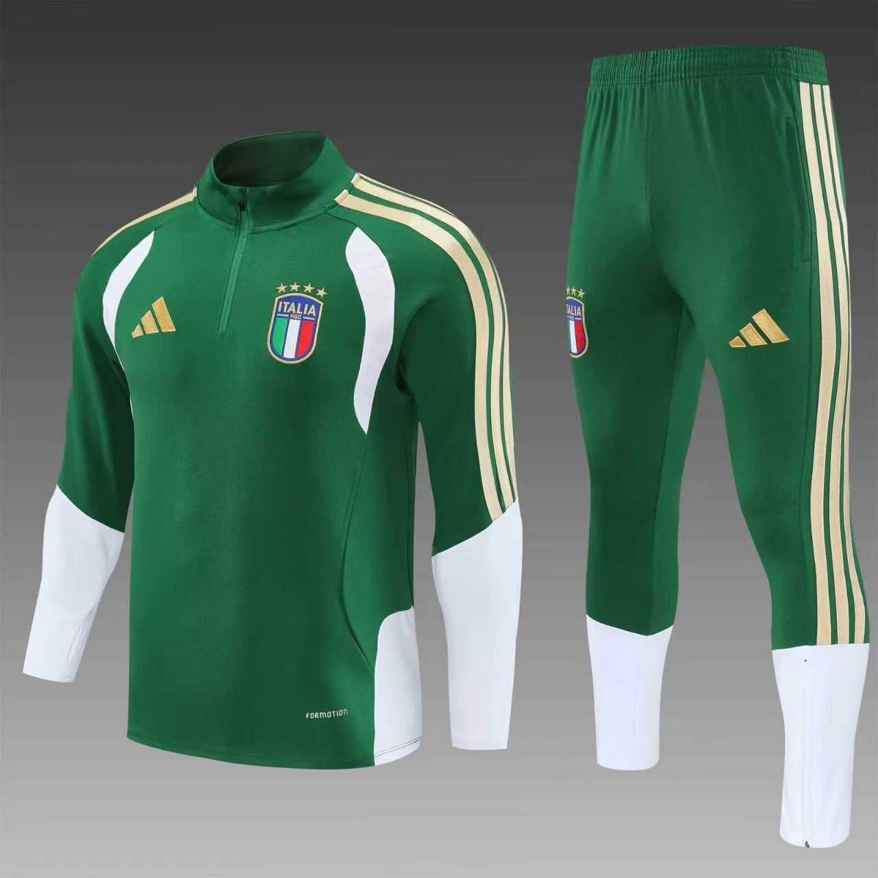 2026 Italy Half-Pull Training Suit Green Soccer Jersey Set 1:1 Thai Quality