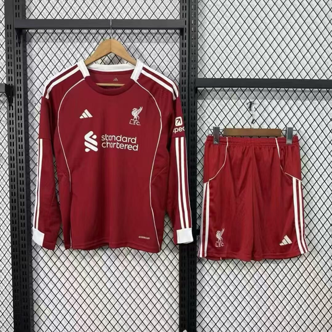 2025/2026 Long Sleeves Liverpool Home Soccer Jersey 1:1 Thai Quality Kids Size