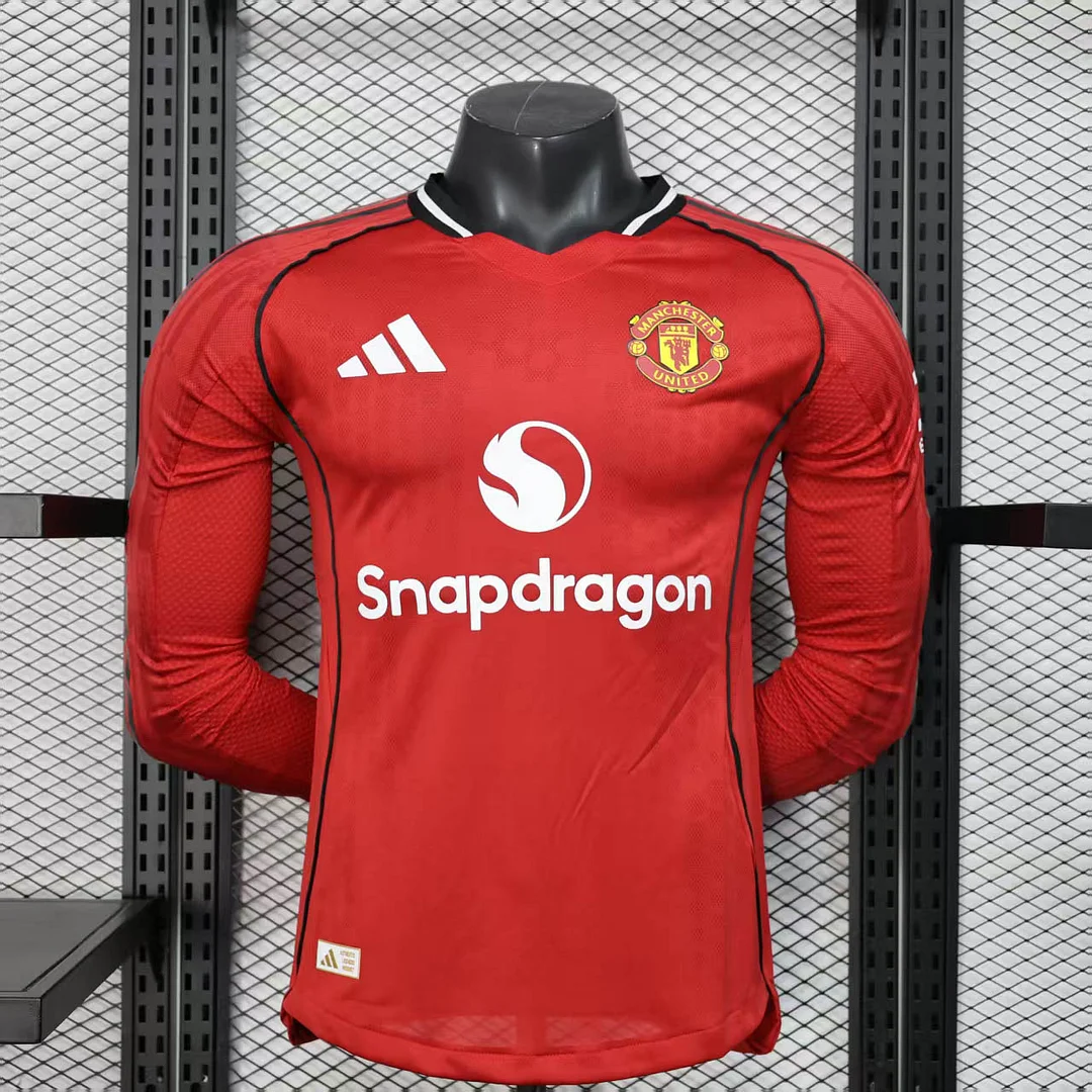 2025/2026 Player Version Manchester United Home Long Sleeve Football Shirt 1:1 Thai Quality