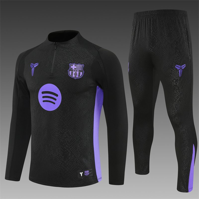 2025/2026 Barcelona Half-Pull Training Suit Black Set 1:1 Thai Quality