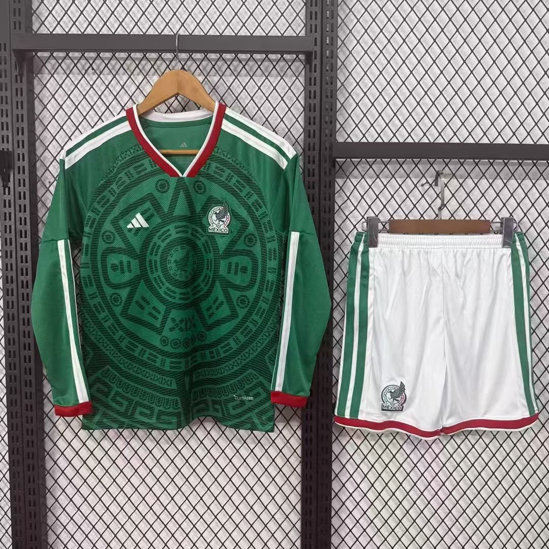 2026 Long Sleeves Mexico National Team Home Football Jersey 1:1 Thai Quality Kids Size