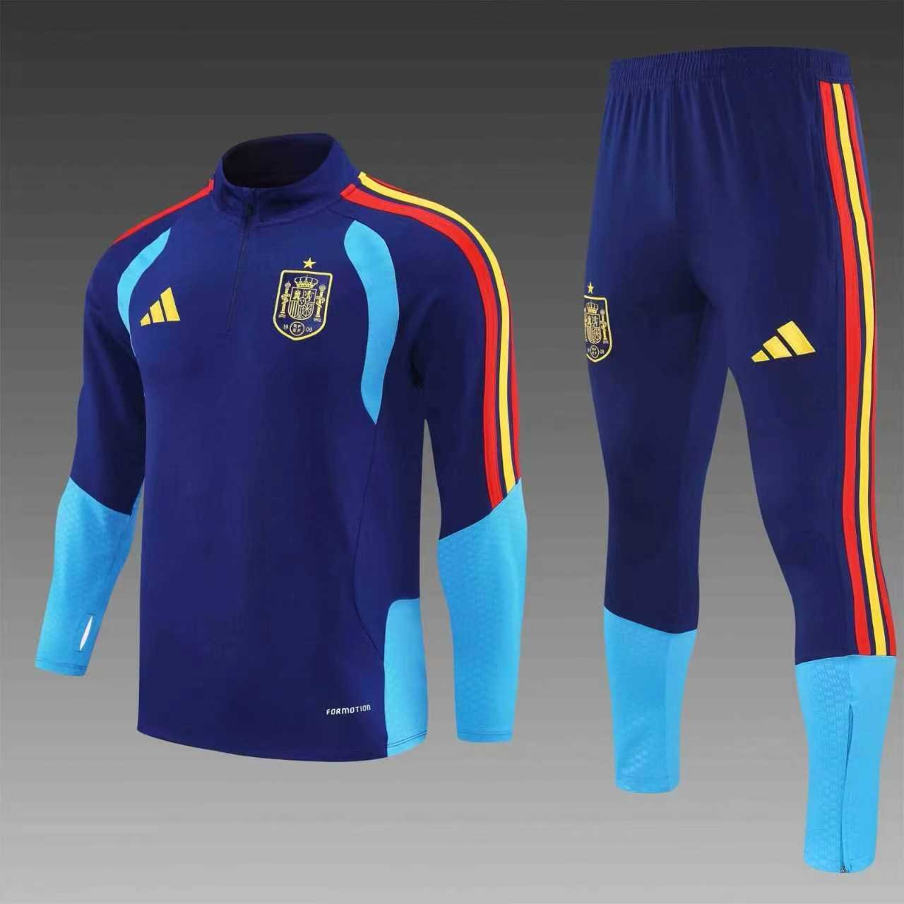 2026 Spain Half-Pull Training Suit Royal Blue Football Jersey Set 1:1 Thai Quality