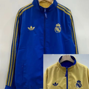 2025/2026 Real Madrid Double-Sided Windbreaker Blue Yellow  Football Jersey 1:1 Thai Quality