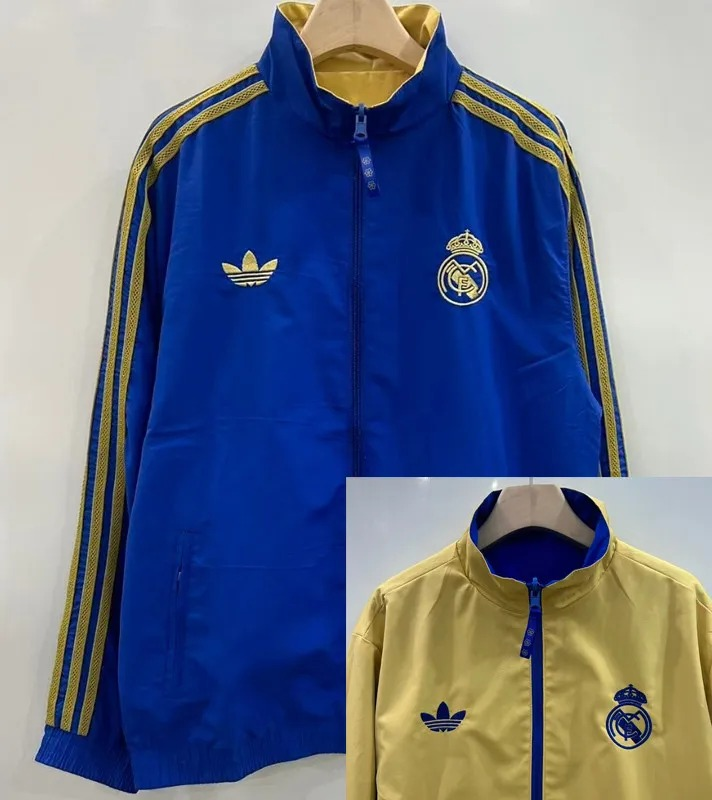 2025/2026 Real Madrid Double-Sided Windbreaker Blue Yellow  Football Jersey 1:1 Thai Quality