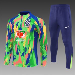 2025 Brazil Half-Pull Training Suit Green Football Shirt 1:1 Thai Quality Set