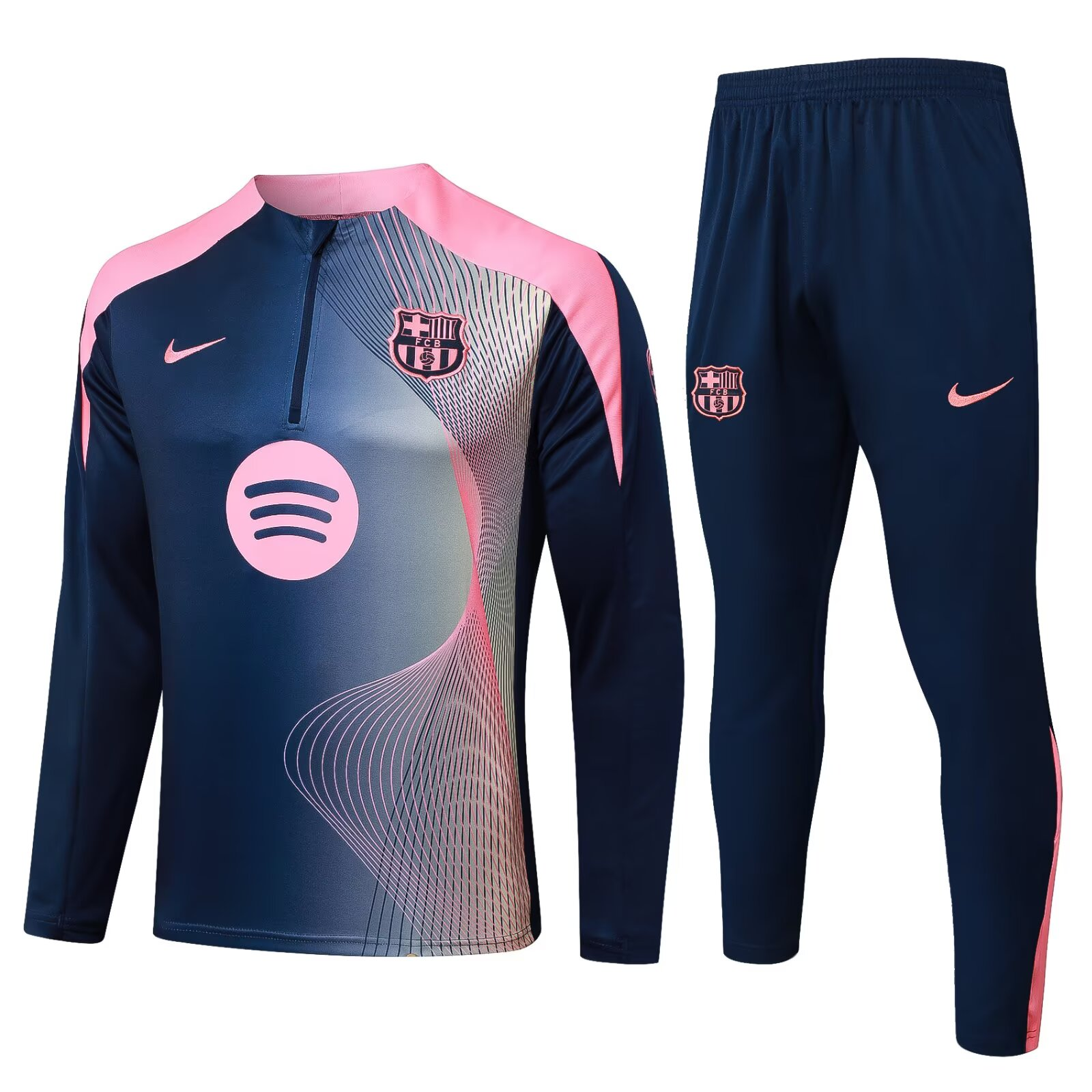 2025/2026 Barcelona Half-Pull Training Suit Pink And Blue Set 1:1 Thai Quality