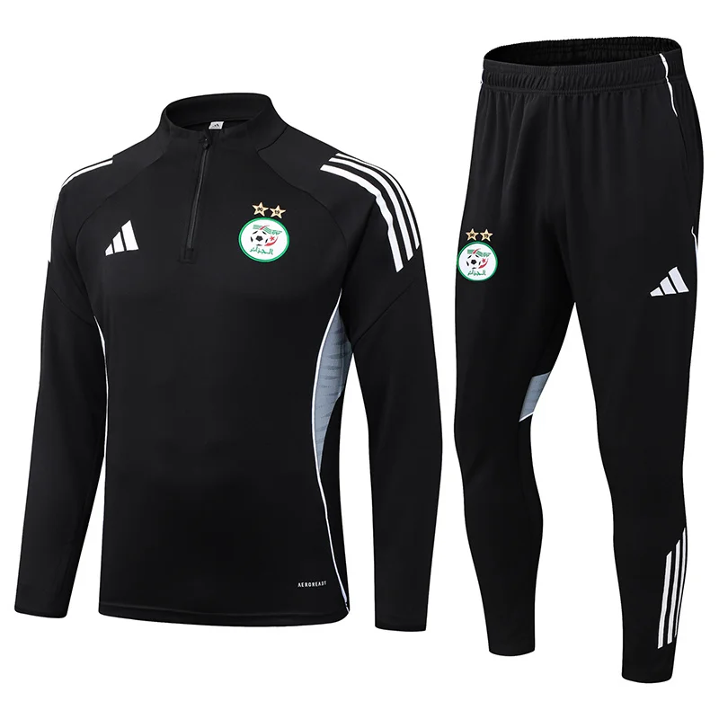 2025 Algeria Half-Pull Training Suit Black Football Jersey Set 1:1 Thai Quality