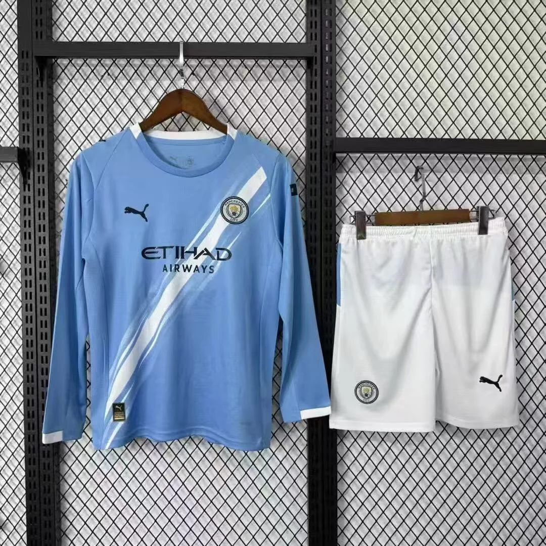 2025/2026 Long Sleeve Manchester City Home Football Jersey 1:1 Thai Quality Kids Size